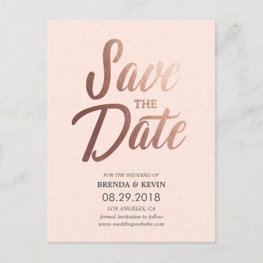 Rose Gold Elegante Save the Date Postkarte (Vorderseite)