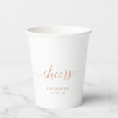Rose Gold Elegante Script Cheers Custom Party Pappbecher (Vorderseite)