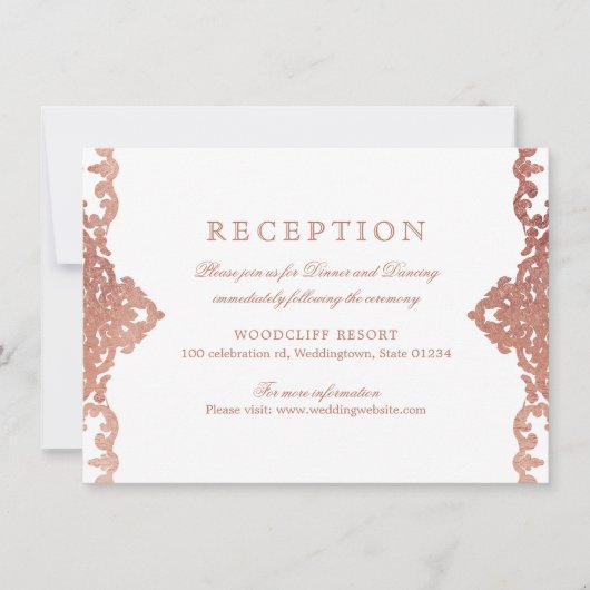 Rose Gold elegante verzierte Jahrgänge Hochzeit Em Einladung (Vorderseite)