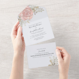 Rose Gold Elegante Wasserfarbe Floral Via Website All In One Einladung