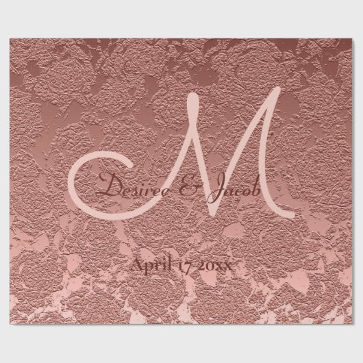 Rose Gold Elegante Wedding Empfang Monogram Geschenkpapier (Flach)