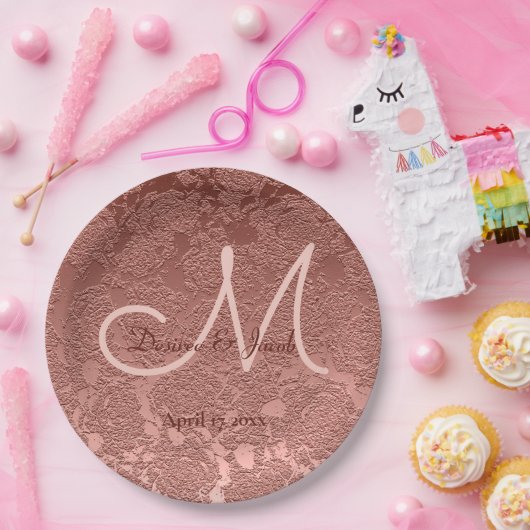 Rose Gold Elegante Wedding Empfang Monogram Pappteller (Party)