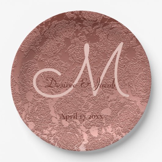 Rose Gold Elegante Wedding Empfang Monogram Pappteller (Vorderseite)