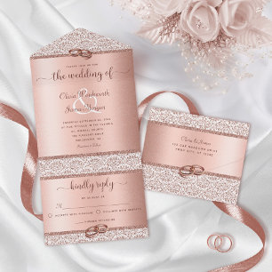 Rose Gold Eleganter Glitzer Damask Hochzeit All In One Einladung