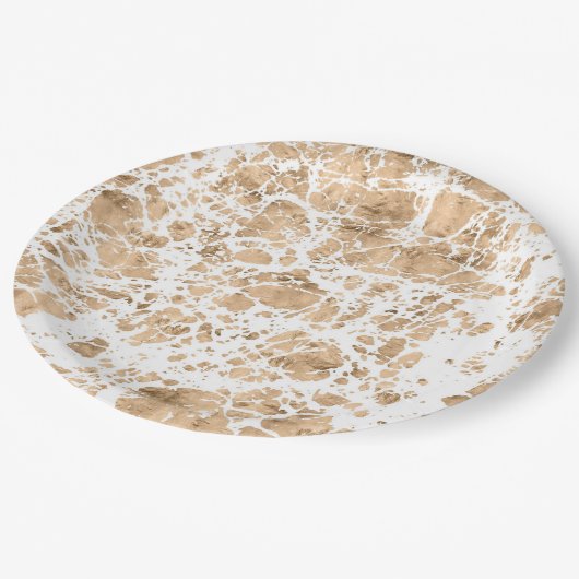 Rose Gold eleganter Marmor gestresst Dekoration Pappteller (Schrägansicht)