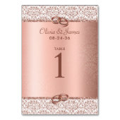 Rose Gold Eleganter metallischer Glitzer Damask Ho Tischnummer (Vorderseite)