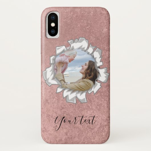 Rose Gold Eleganter Personalisierter Foto Text Case-Mate iPhone Hülle (Rückseite)