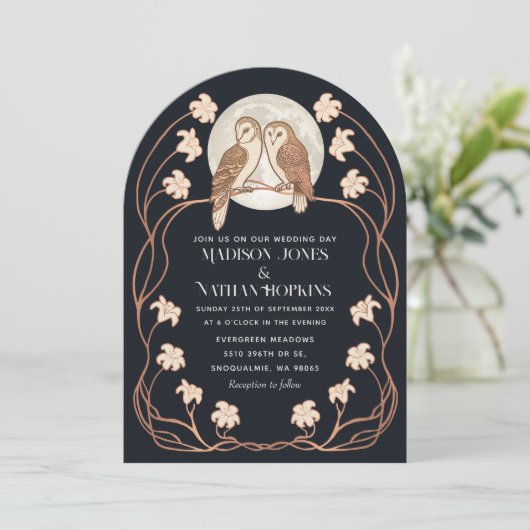 Rose Gold Elegantes Jugendstil Einladung (Stehend Vorderseite)