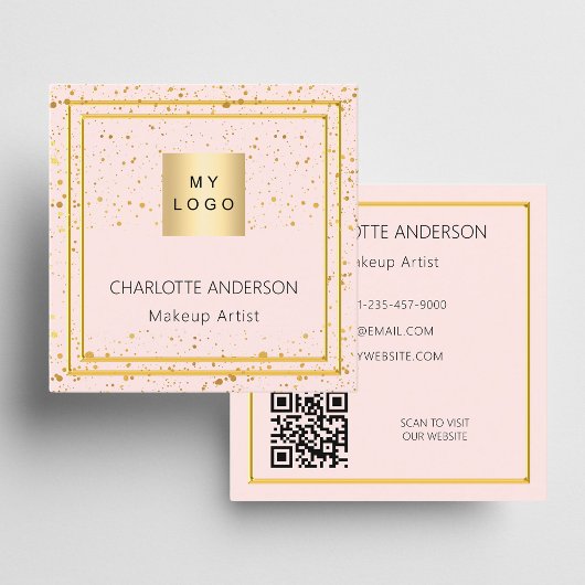 Rose gold, elegantes Logo QR-Code Quadratische Visitenkarte