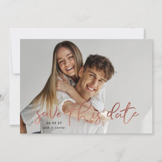 Rose Gold Elegantes Schwarzes Foto Klassische Kall Save The Date (Vorderseite)
