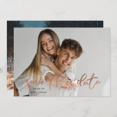 Rose Gold Elegantes Schwarzes Foto Klassische Kall Save The Date (Vorne/Hinten)
