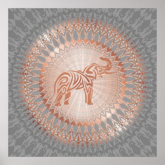 "Rose Gold Elephant Radiance" | Elephant Mandala Poster (Vorne)