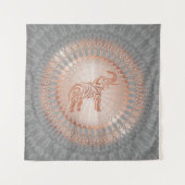 "Rose Gold Elephant Radiance" | Elephant Mandala Wandteppich (Vorderseite)