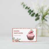 Rose Gold Erdbeere Cupcake Konditorei Koch Bäckere Visitenkarte (Stehend Vorderseite)