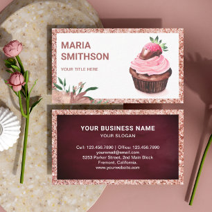 Rose Gold Erdbeere Cupcake Konditorei Koch Bäckere Visitenkarte
