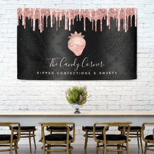 Rose Gold Erdbeere Glitzer Tropfen Confection Blac Banner