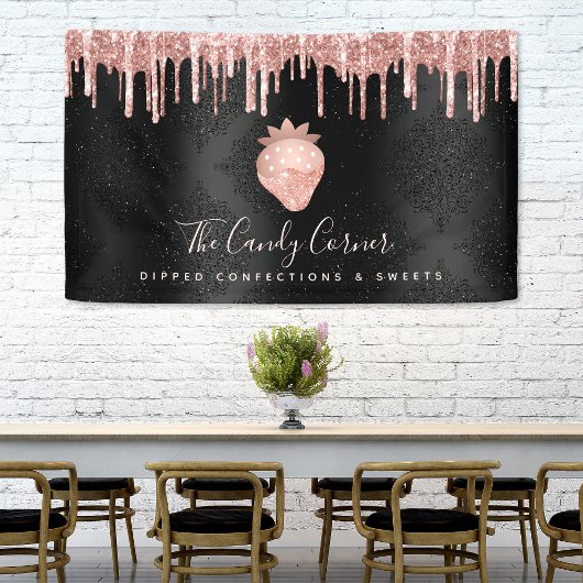 Rose Gold Erdbeere Glitzer Tropfen Confection Blac Banner