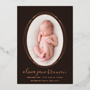 Rose Gold Espresso Braun Geburtsanzeige Folieneinladung