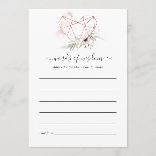 Rose Gold Eucalyptus Geometric Baby Dusche Hinweiskarte (Vorderseite)
