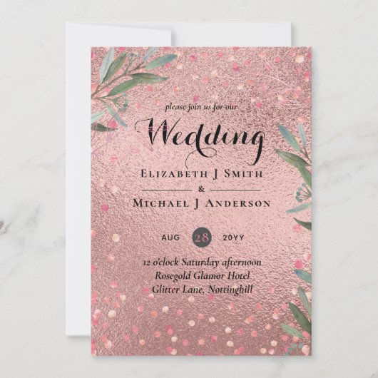Rose Gold Eukalyptus Blätter Foil Look WEDING (Vorderseite)