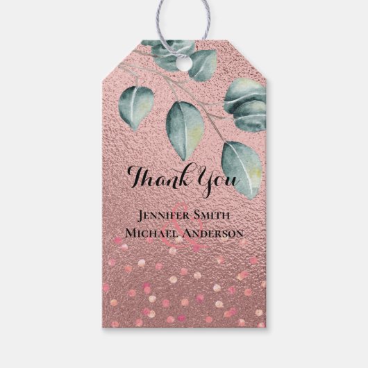 Rose Gold Eukalyptus Blätter Foil Look WEDING Geschenkanhänger (Vorderseite)