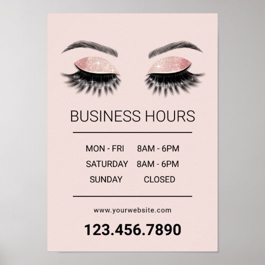 Rose Gold Eyelash Beauty Salon Öffnungszeiten Poster (Vorne)