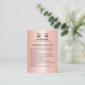 Rose Gold Eyelash Browbar Aftercare Instructions Visitenkarte (Stehend Vorderseite)