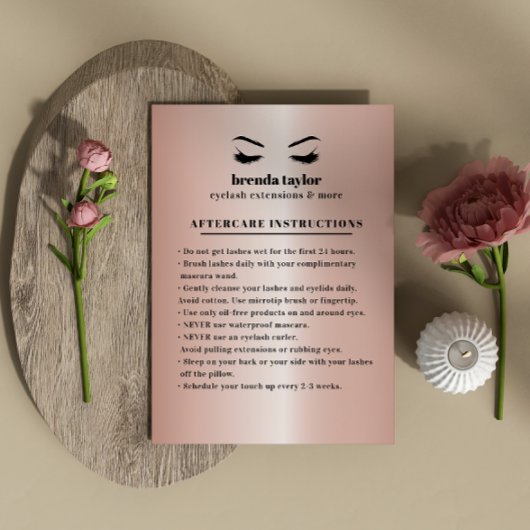 Rose Gold Eyelash Browbar Aftercare Instructions Visitenkarte
