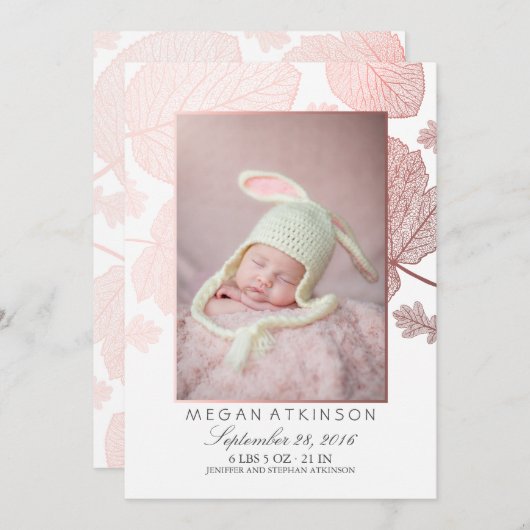 Rose Gold Fall Neugeborene Foto Geburtserklärung Ankündigung (Vorne/Hinten)