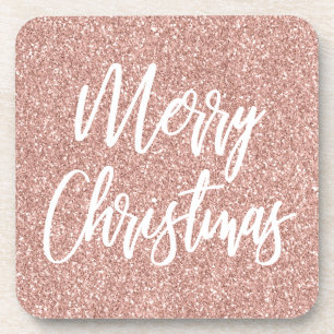 Rose Gold Falscher Glitter Frohe Weihnachten Kalli Getränkeuntersetzer