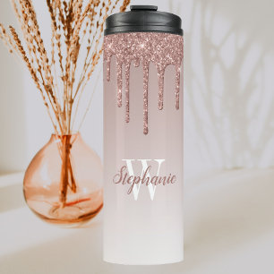 Rose Gold falscher Glitter-Tropf Glanz Ombre Monog Thermosbecher