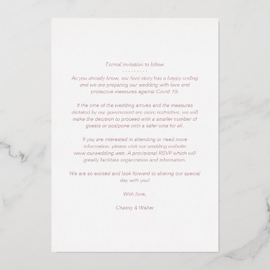 Rose Gold Fancy Modern Collage 3 Photos Wedding Folieneinladung (Rückseite)