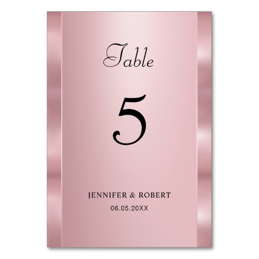 Rose Gold Farbe Elegantes Skript Modernes Template Tischnummer (Vorderseite)