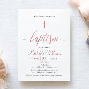 Rose Gold Farbkalligrafie Taufe Einladung