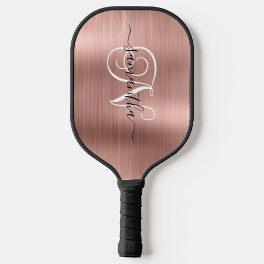 Rose Gold Faux Foil Curly Monogram Pickleball Schläger (Rückseite)