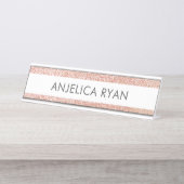 Rose Gold Faux Glitter Custom Name Desk Name Plate Schreibtischnamensplakette (Vorderseite )