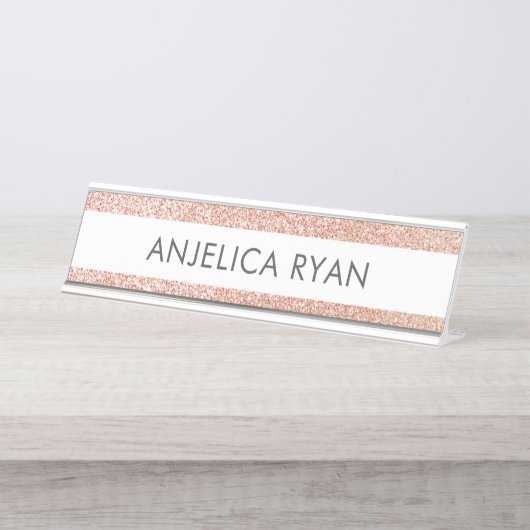 Rose Gold Faux Glitter Custom Name Desk Name Plate Schreibtischnamensplakette (Vorderseite )