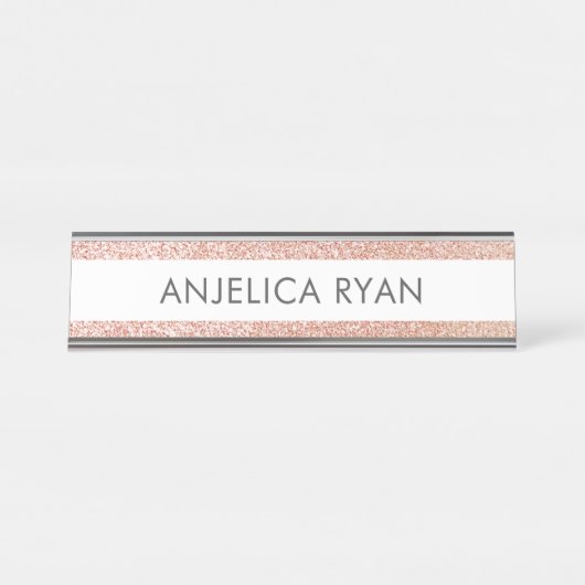 Rose Gold Faux Glitter Custom Name Desk Name Plate Schreibtischnamensplakette (Vorderseite )