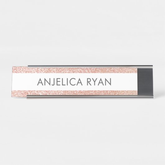 Rose Gold Faux Glitter Custom Name Desk Name Plate Schreibtischnamensplakette (Vorderseite )