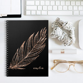 Rose Gold Faux Glitter Feather Personalized Notizblock
