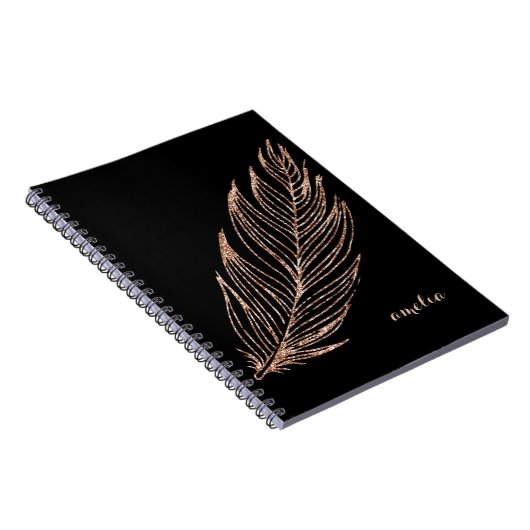 Rose Gold Faux Glitter Feather Personalized Notizblock (Rechte Seite)
