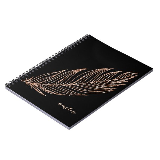 Rose Gold Faux Glitter Feather Personalized Notizblock (Linke Seite)