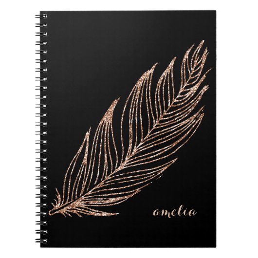 Rose Gold Faux Glitter Feather Personalized Notizblock (Vorderseite)