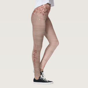 Rose Gold Faux-Glitter Girly Glamour Monogramm Leggings