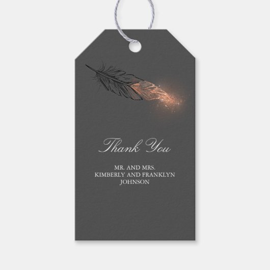 Rose Gold Feather Elegante Hochzeit Geschenkanhänger (Vorderseite)