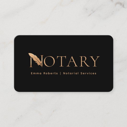 Rose Gold Feather Pen Logo N Notar QR Code Visitenkarte (Vorderseite)