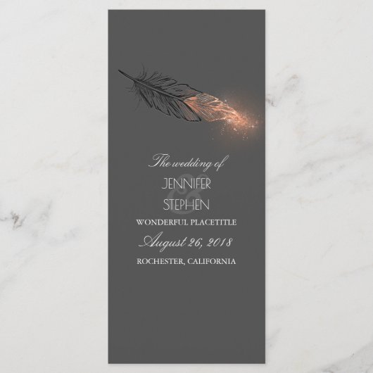 Rose Gold Feathers Elegantes Chic Hochzeitsprogram Programm (Vorderseite)