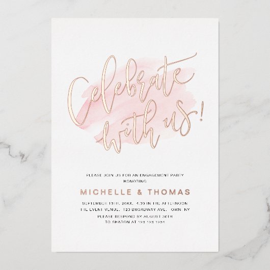 Rose Gold feiert mit US Script einfach Folieneinladung (Vorderseite)