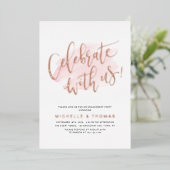 Rose Gold feiert mit US Script einfach Folieneinladung (Stehend vorne)