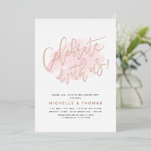 Rose Gold feiert mit US Script einfach Folieneinladung (Stehend vorne)